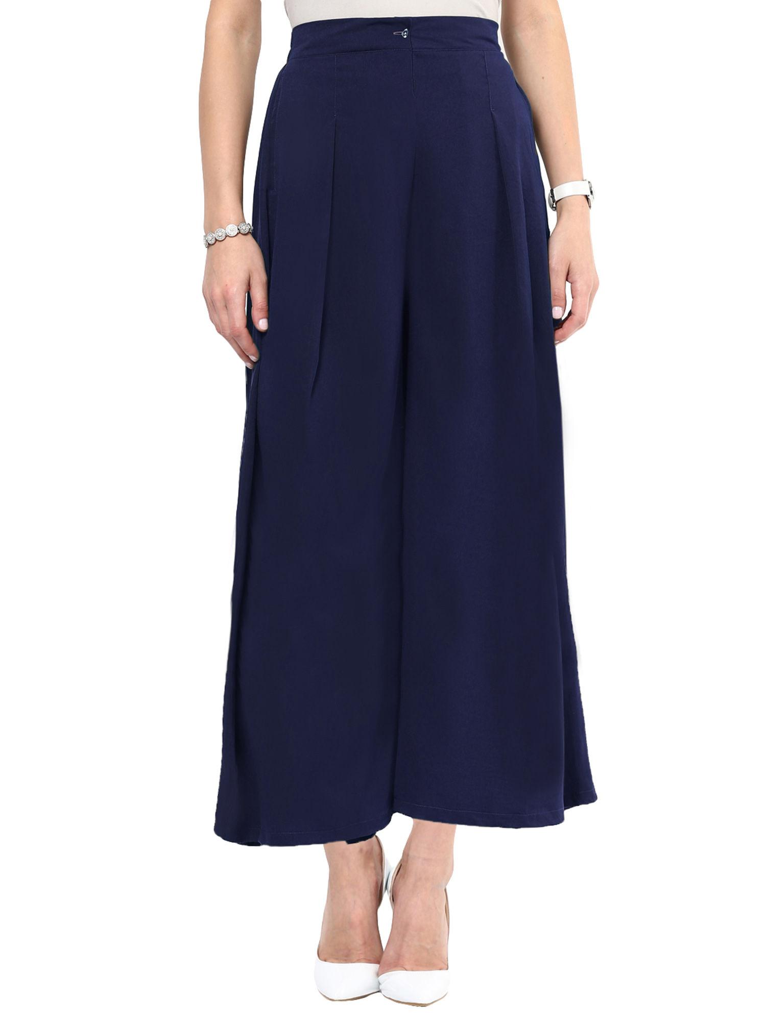 navy blue crepe solid palazzo