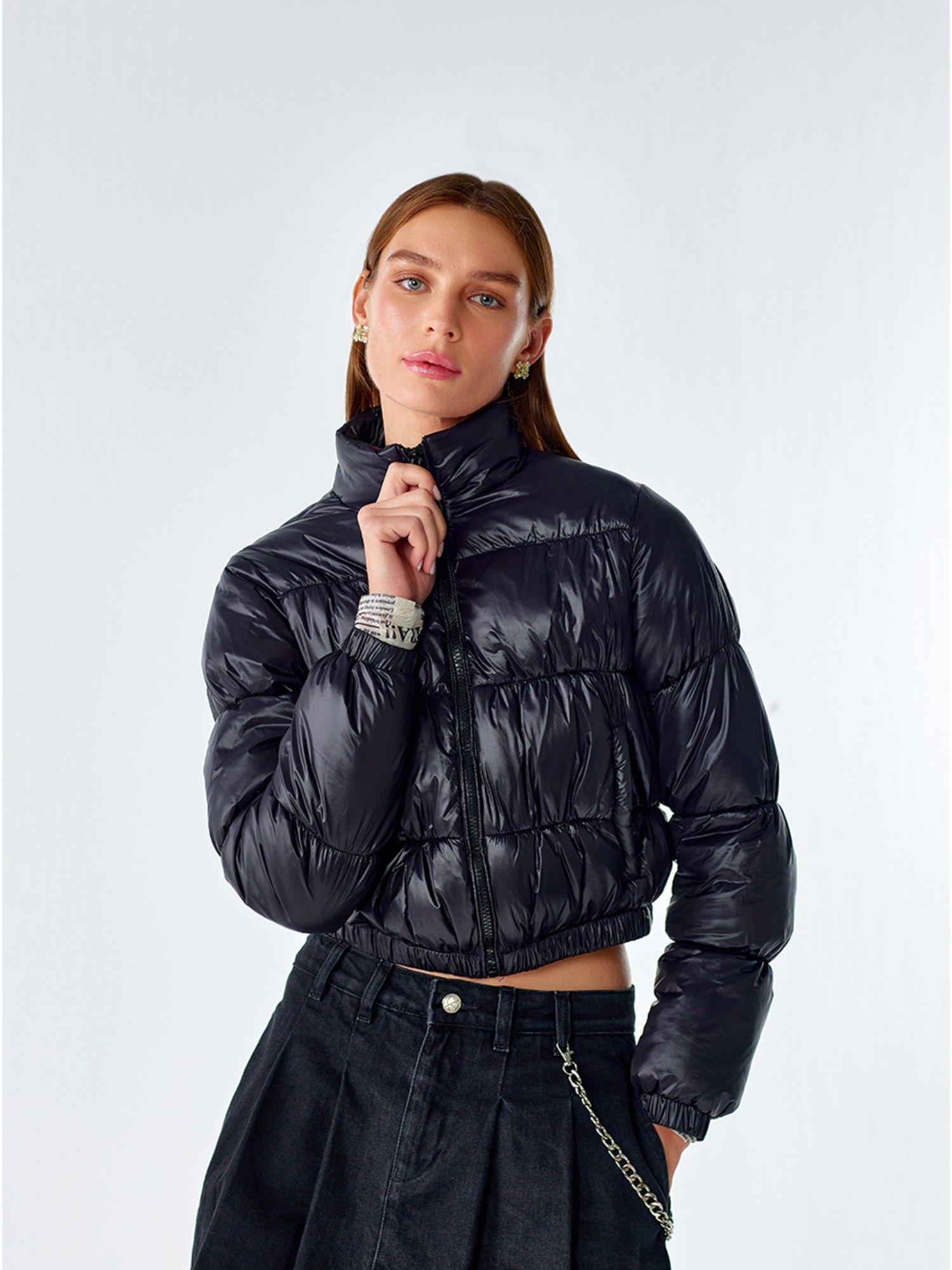 navy blue crop puffer jacket