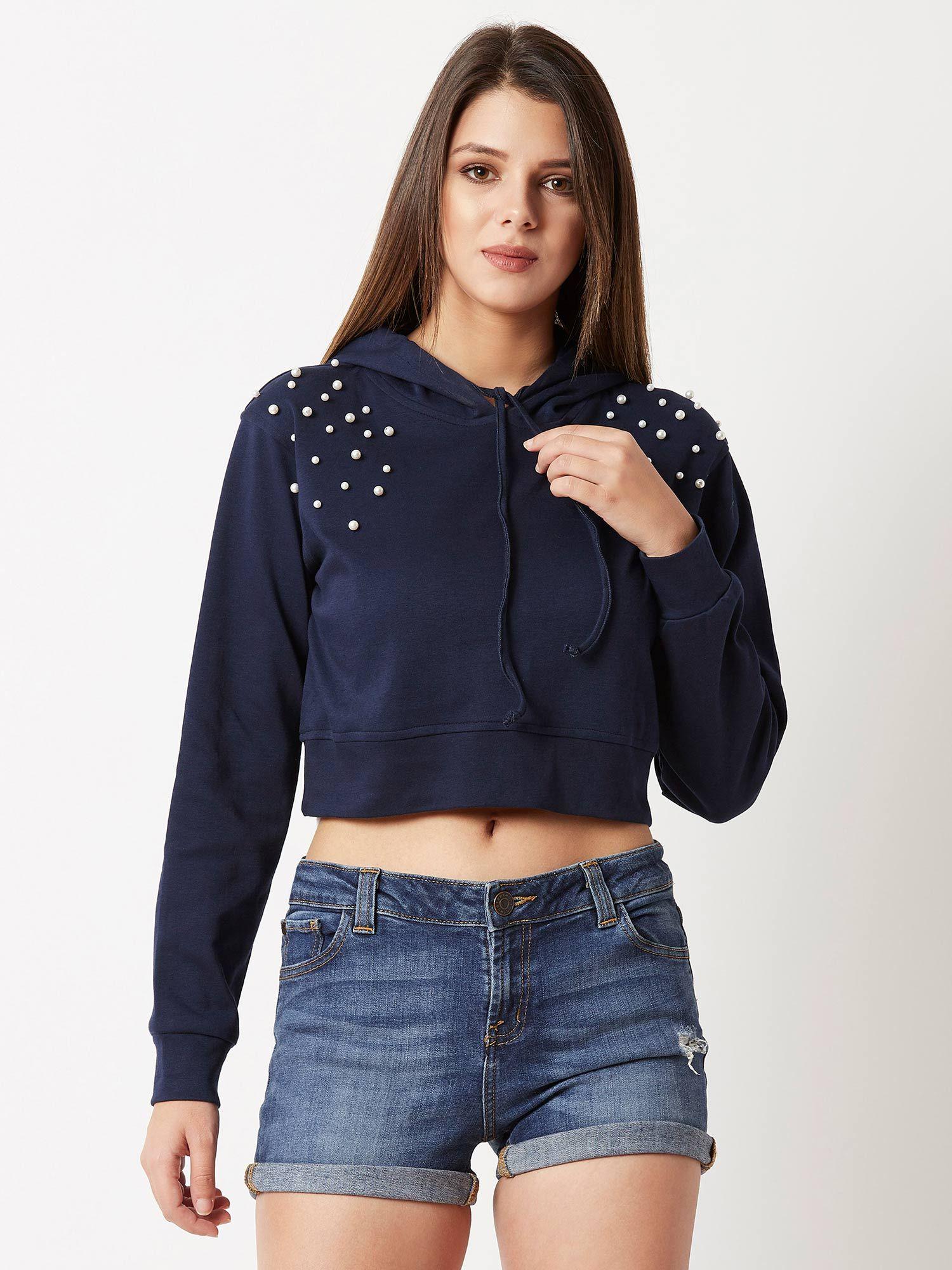 navy blue crop sweatshirt