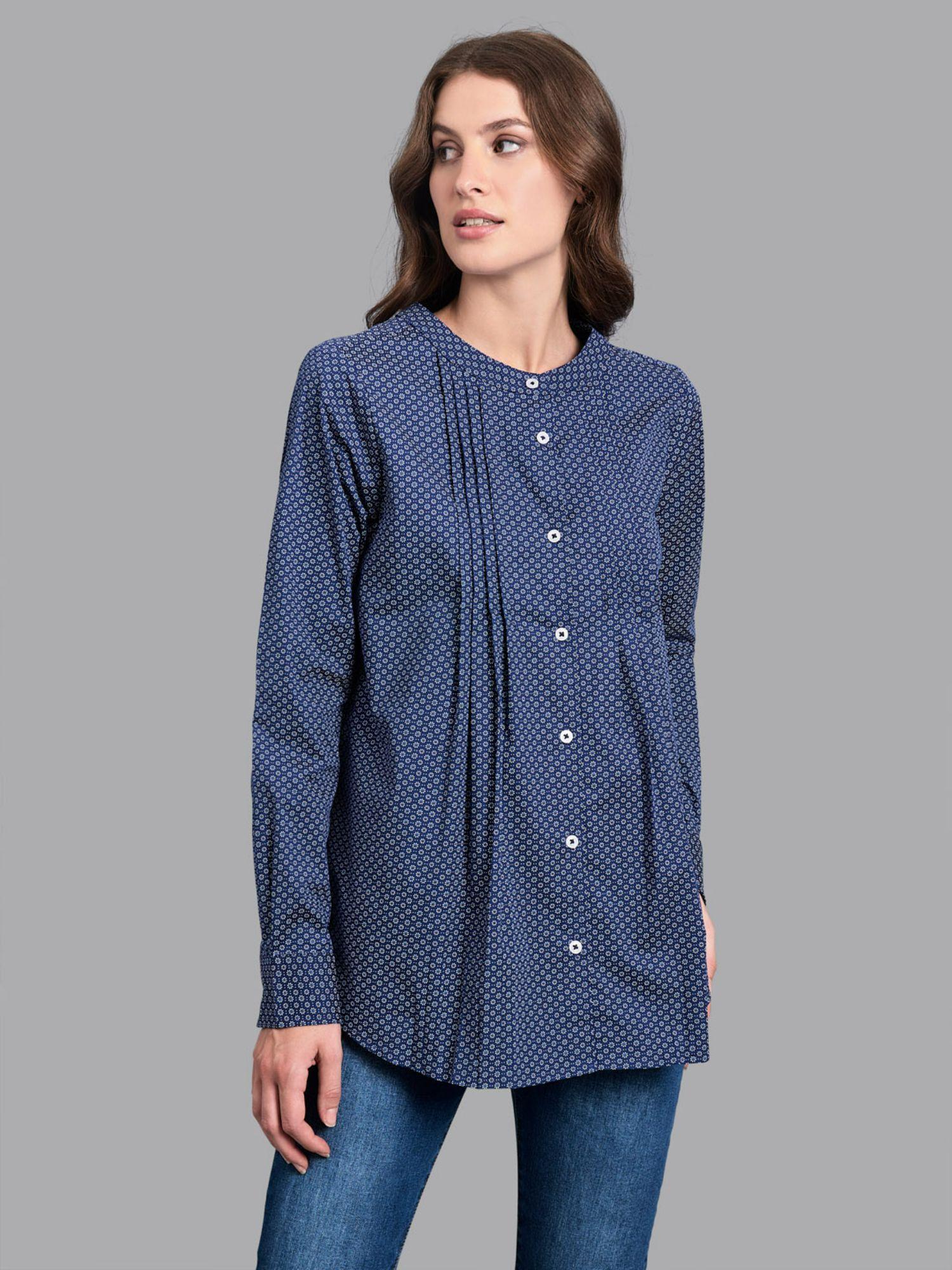 navy blue daisy chain pleat bodice tunic shirt