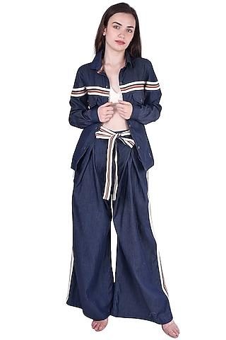 navy blue denim pant set for girls