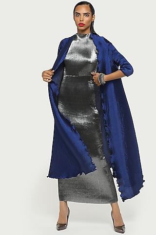 navy blue draped & pleated cape