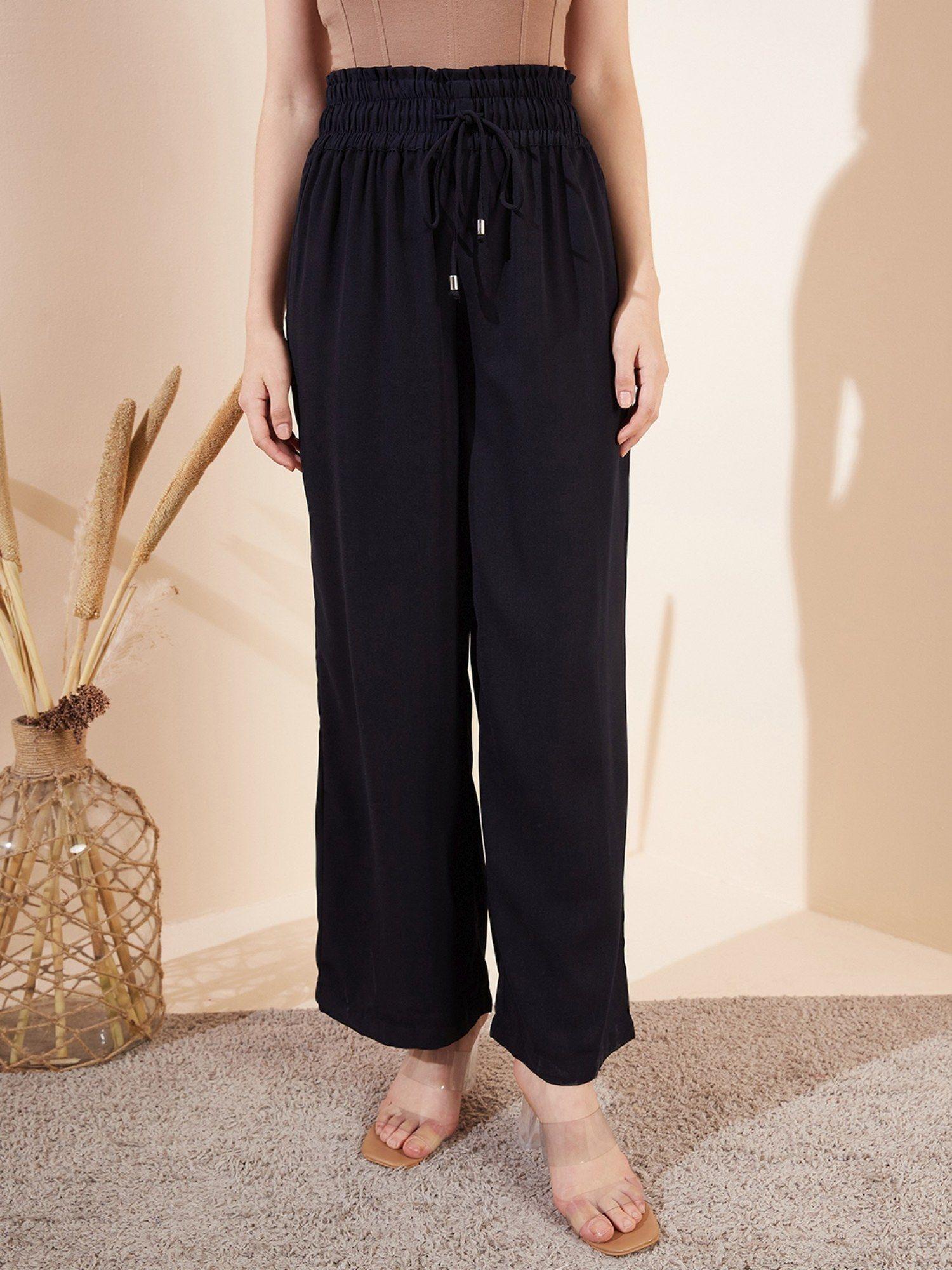 navy blue drawstring wide trousers