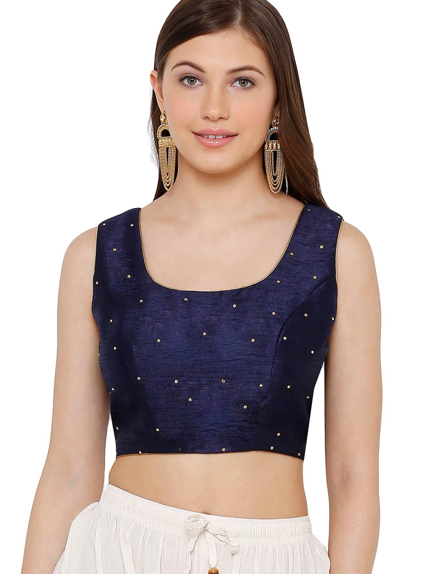 navy blue dupion silk readymade saree blouse