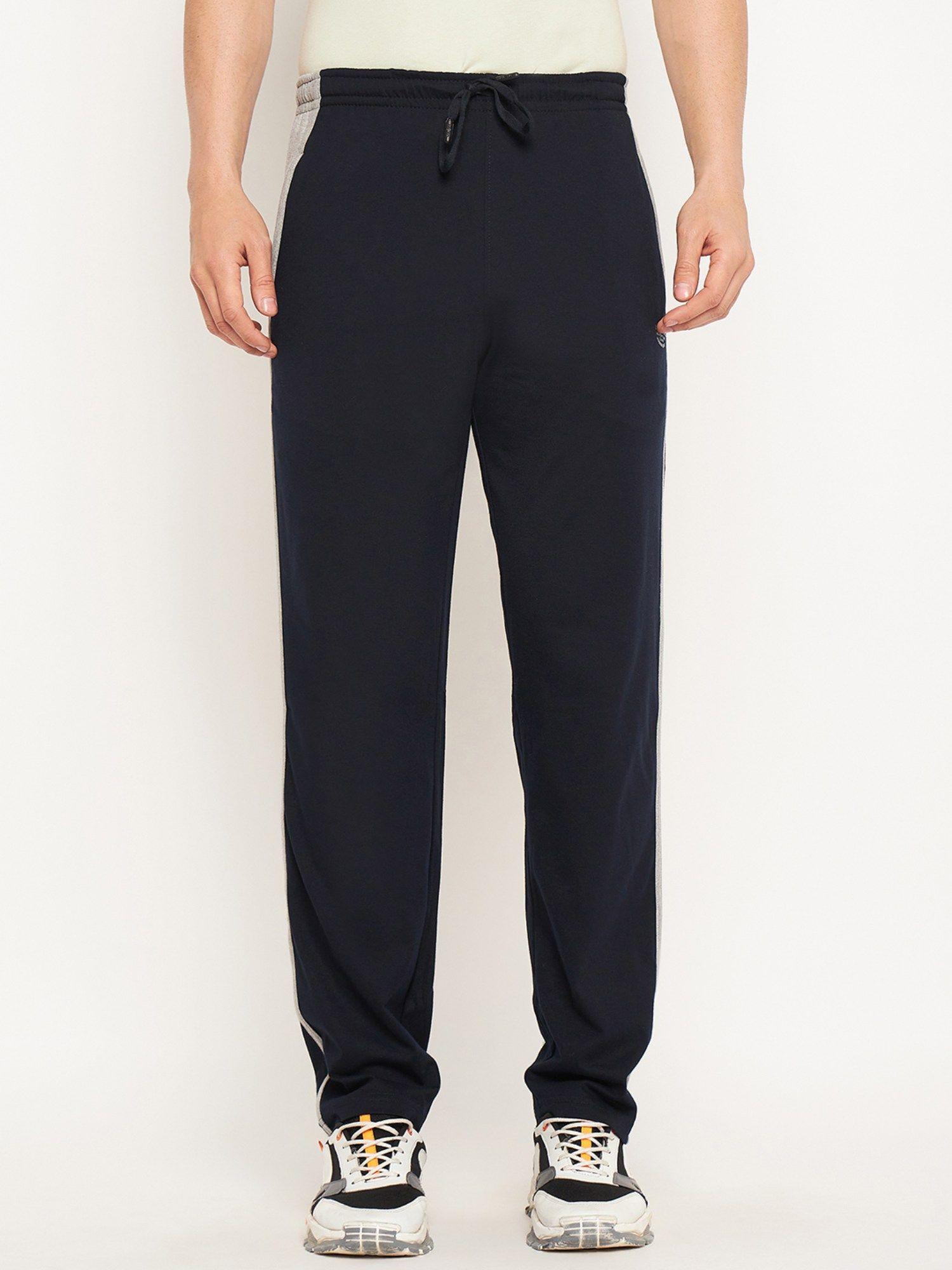 navy blue elasticated waistband with drawstring regular fit mens trackpant