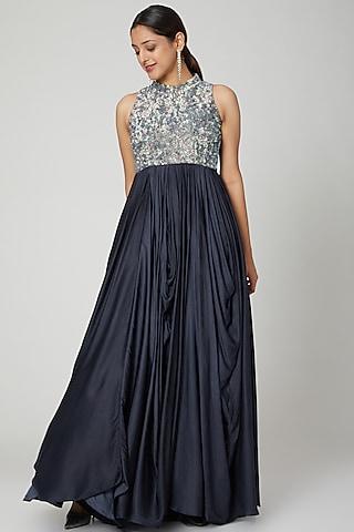 navy blue embellished gown