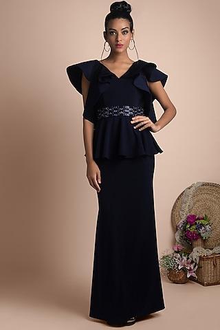 navy blue embellished gown