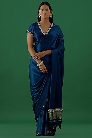 navy blue embellished saree set