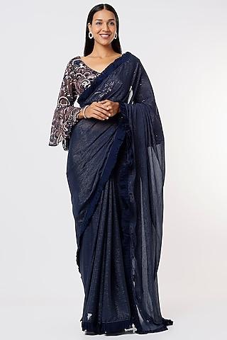 navy blue embellished saree set