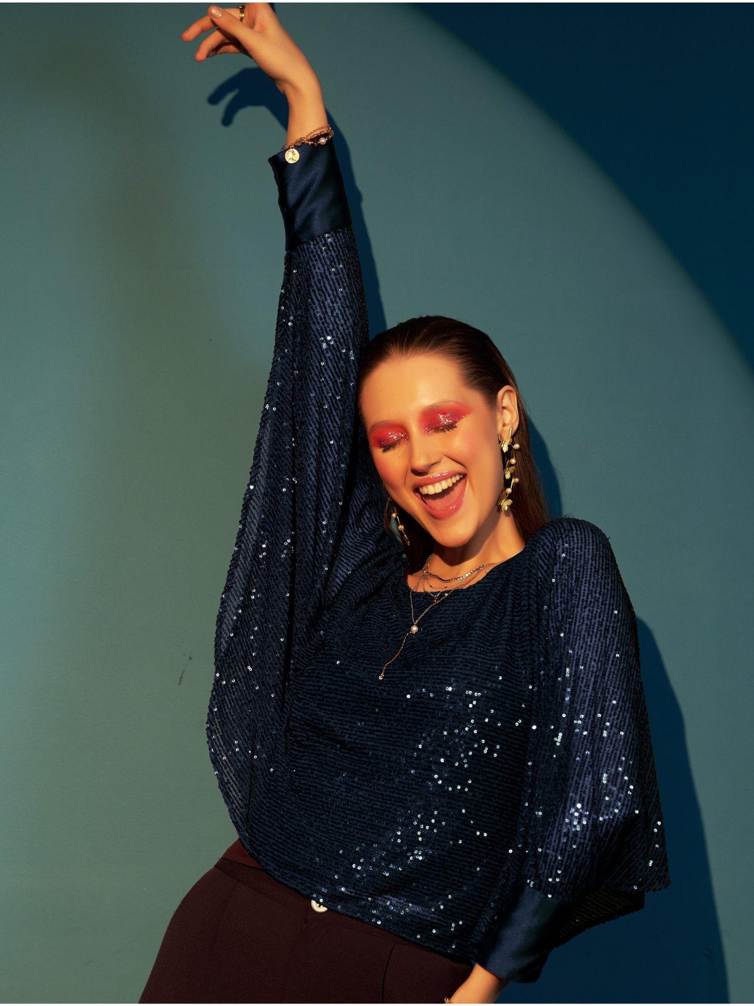 navy blue embellished sequin top