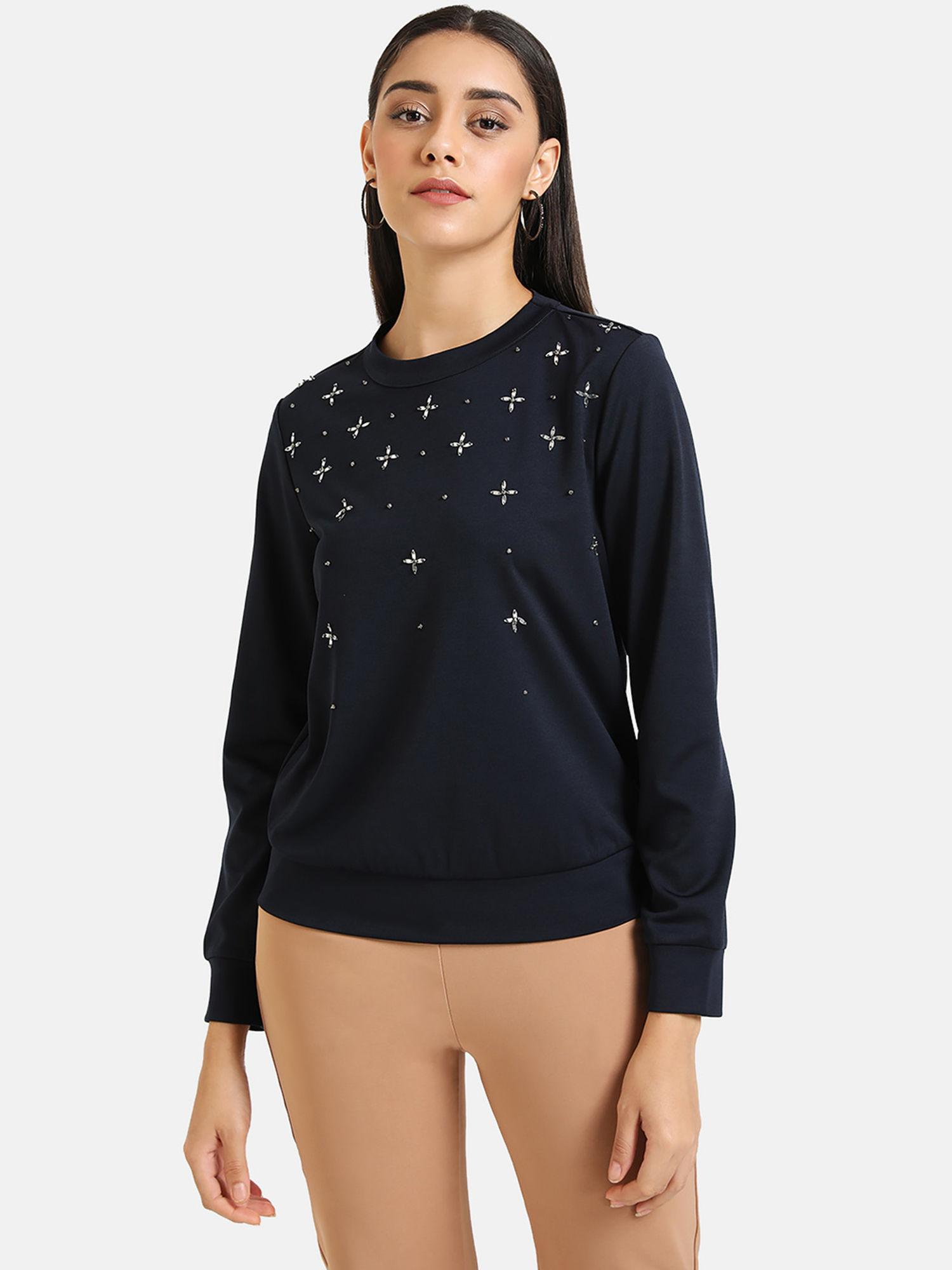 navy blue embellished sweater