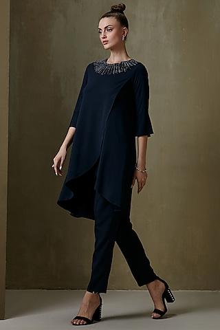 navy blue embellished tunic