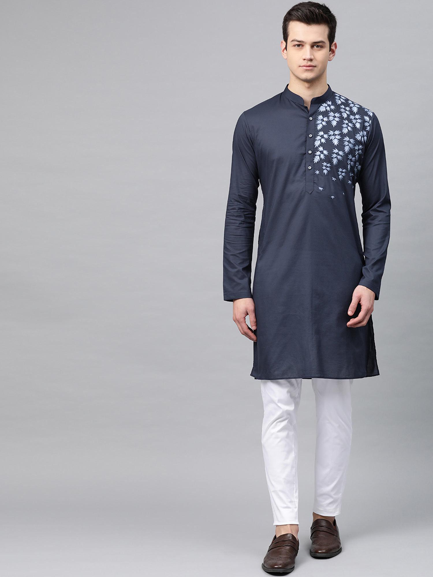 navy blue embroidered 1 kurta & 1 pyjama