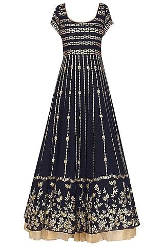 navy blue embroidered anarkali set