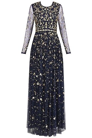 navy blue embroidered anarkali set