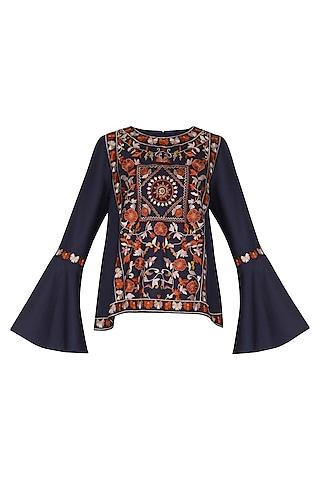 navy blue embroidered blouse