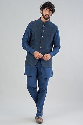 navy blue embroidered bundi jacket