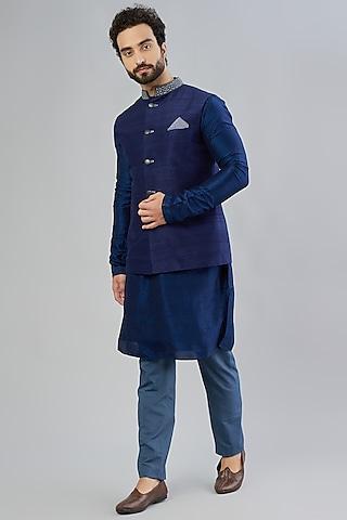 navy blue embroidered bundi jacket