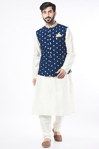 navy blue embroidered bundi jacket