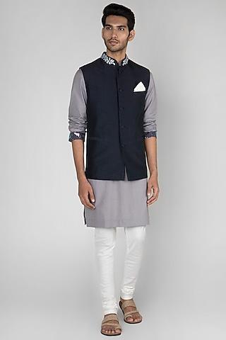 navy blue embroidered bundi jacket