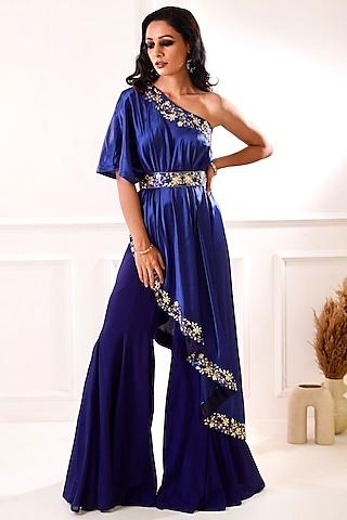 navy blue embroidered cape set