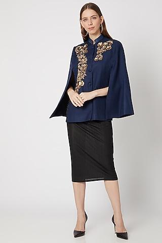 navy blue embroidered cape