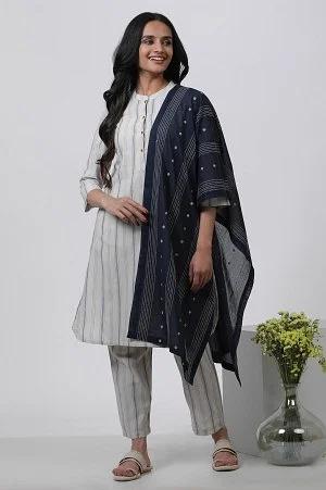 navy blue embroidered cotton dupatta