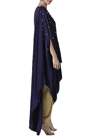 navy blue embroidered drape tunic with gold tulip pants