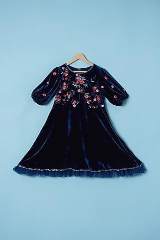 navy blue embroidered dress for girls