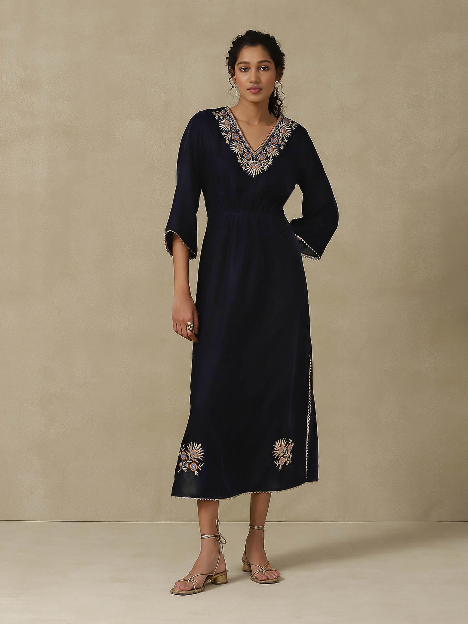 navy blue embroidered dress