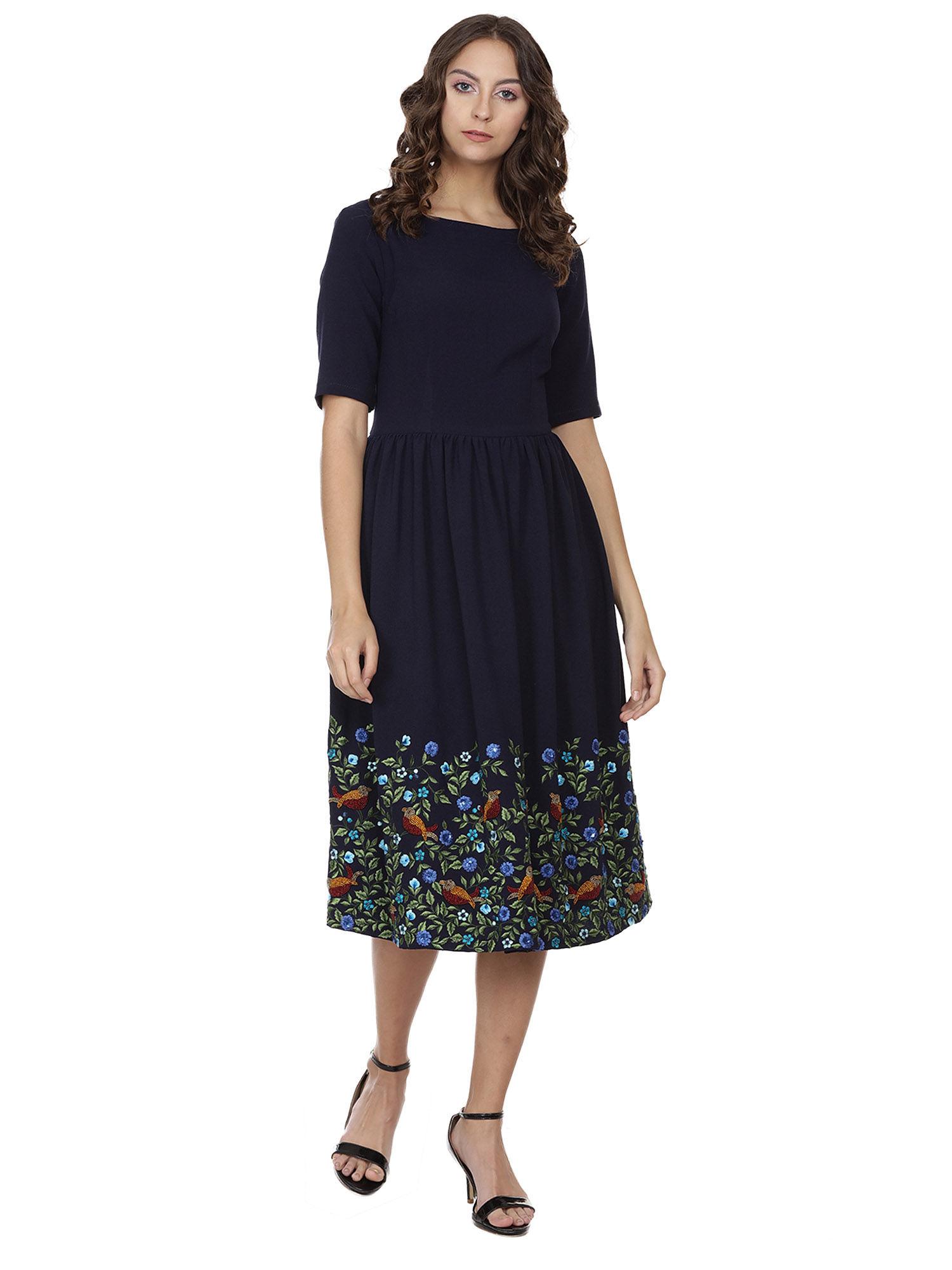 navy blue embroidered dress