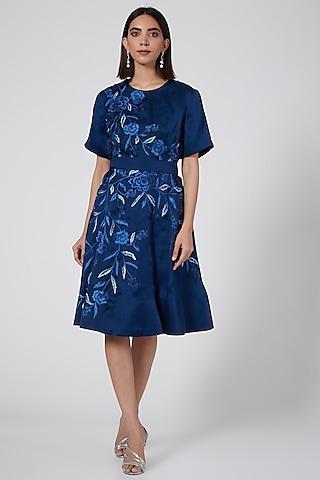 navy blue embroidered dress