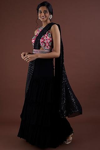 navy blue embroidered gown saree