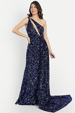 navy blue embroidered gown