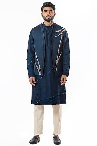 navy blue embroidered indowestern jacket