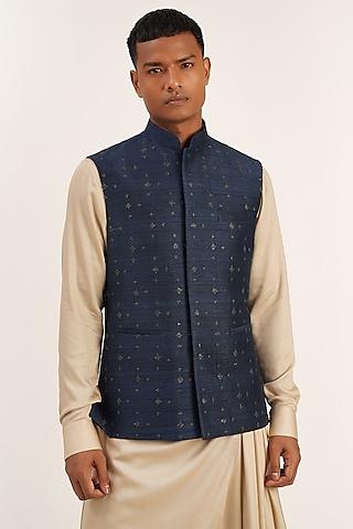 navy blue embroidered jawahar jacket