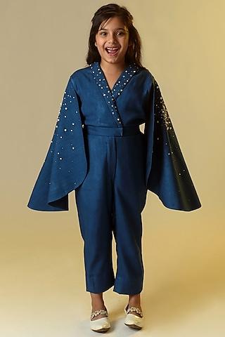 navy blue embroidered jumpsuit for girls