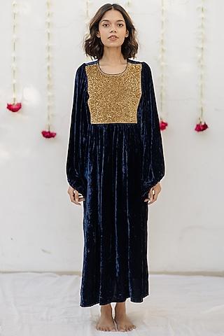 navy blue embroidered kaftan dress