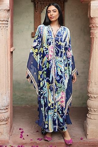 navy blue embroidered kaftan