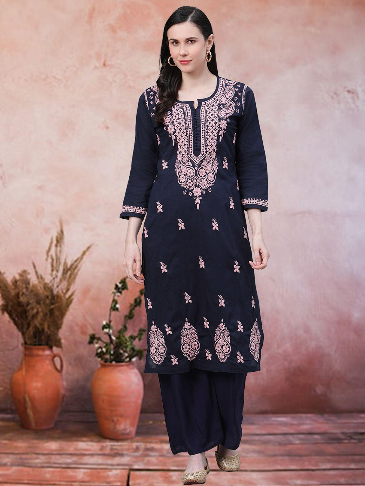 navy blue embroidered kurta (xs) (a411144)