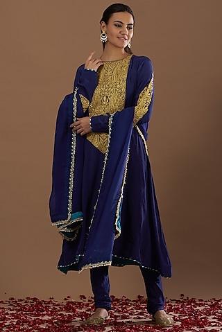 navy blue embroidered kurta set