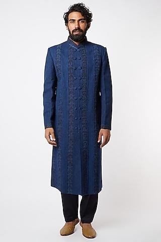 navy blue embroidered kurta set