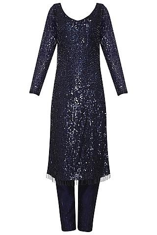 navy blue embroidered kurta set