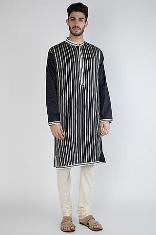 navy blue embroidered kurta