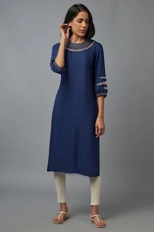 navy blue embroidered kurta