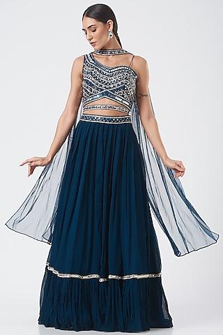 navy blue embroidered lehenga set