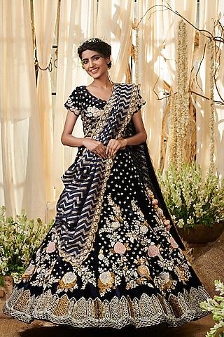 navy blue embroidered lehenga set