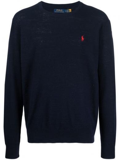 navy blue embroidered logo sweater