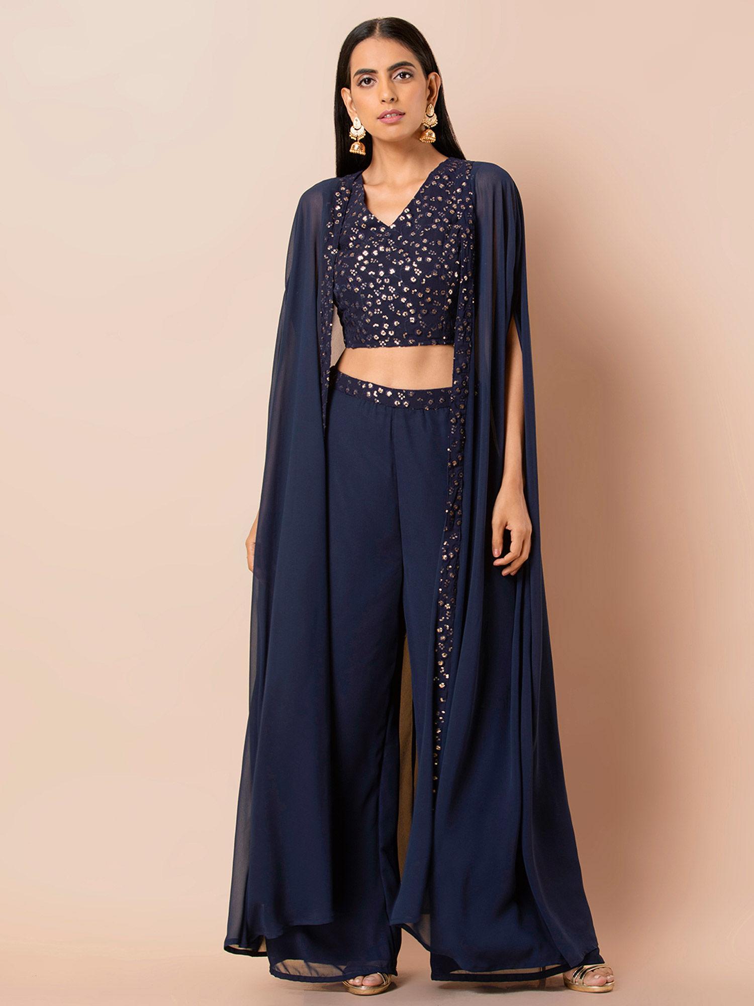 navy blue embroidered long shrug