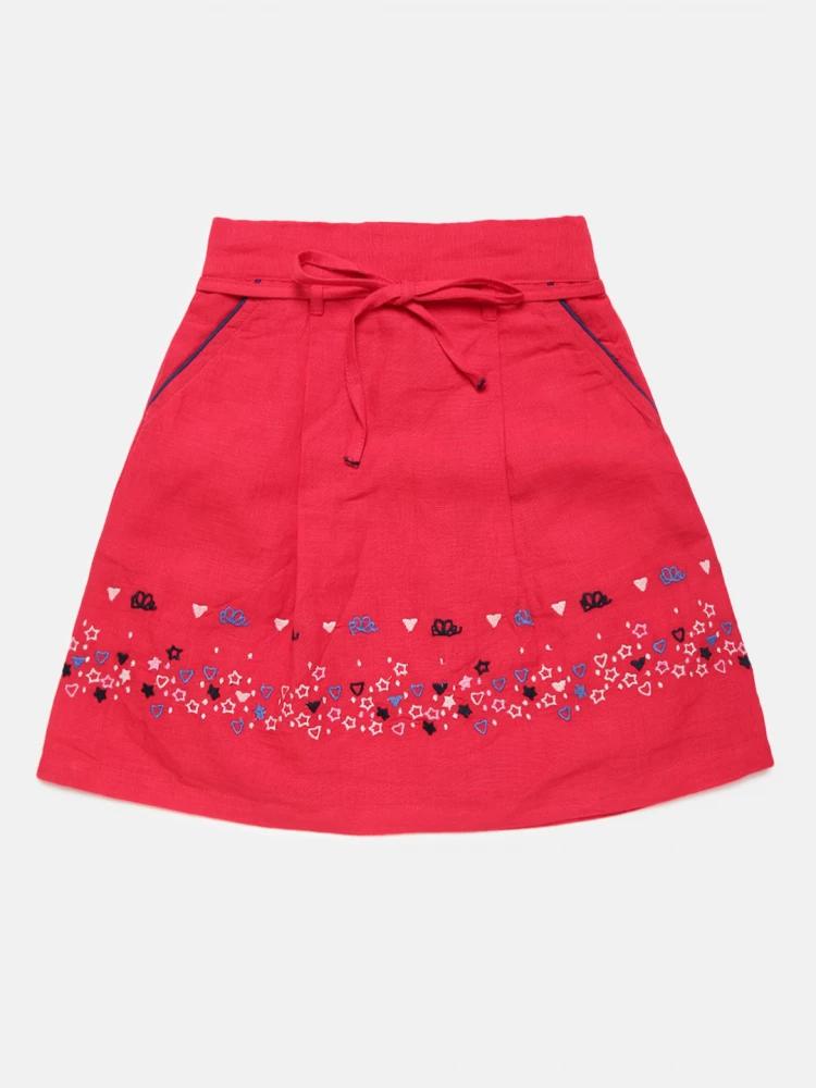 navy blue embroidered regular fit skirt
